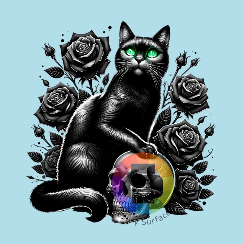 Zwarte kat - skull - rozen