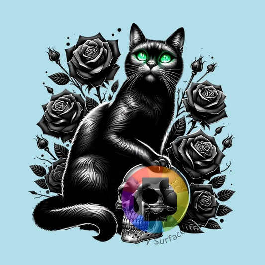 Zwarte kat - skull - rozen