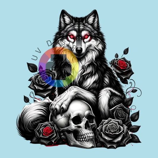Wolf met rode ogen - skull - rozen