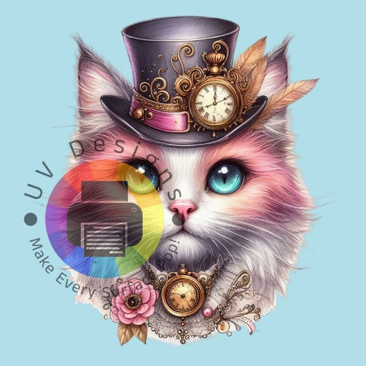 Roze steampunk kat met hoed