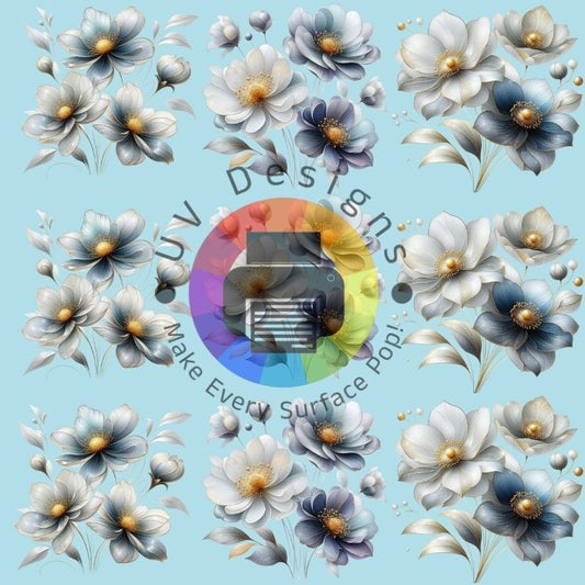 4 cm Wit blauwe bloemen