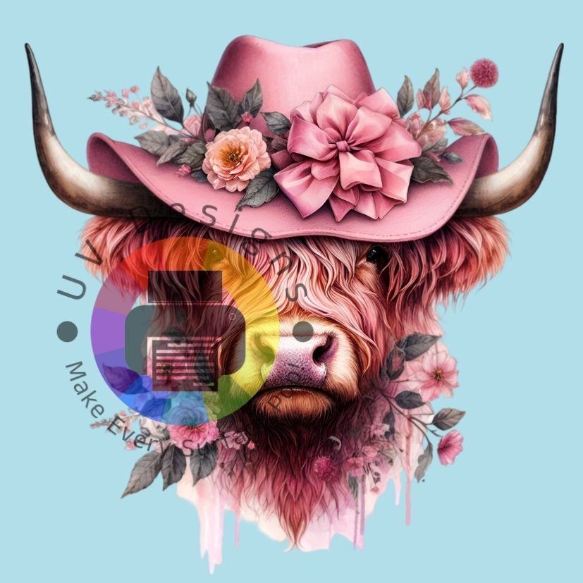 Highland koe met roze hoed nr 3