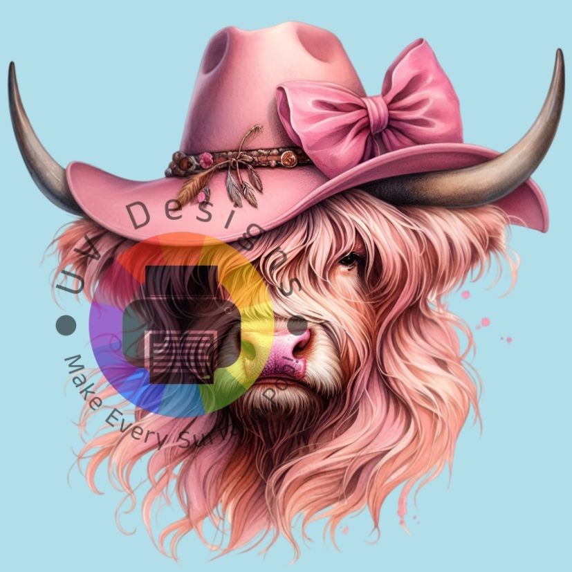 Highland koe met roze hoed nr 4