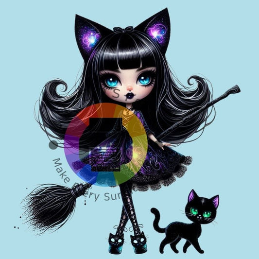 Zwart - paars heksje met zwarte cat nr 1