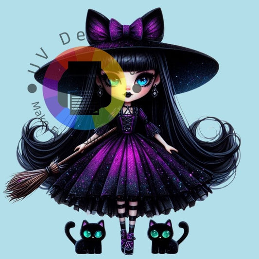 Zwart - paars heksje met zwarte cat nr 3