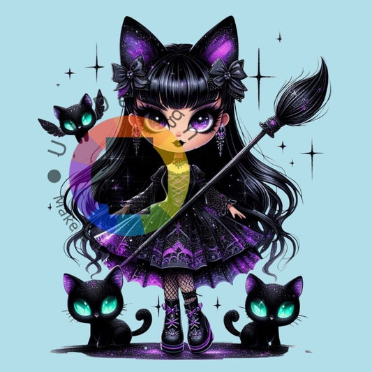 Zwart - paars heksje met zwarte cat nr 5