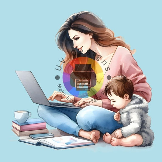 Moeder met laptop en kind