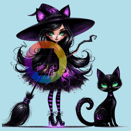 Zwart - paars heksje met zwarte cat nr 6