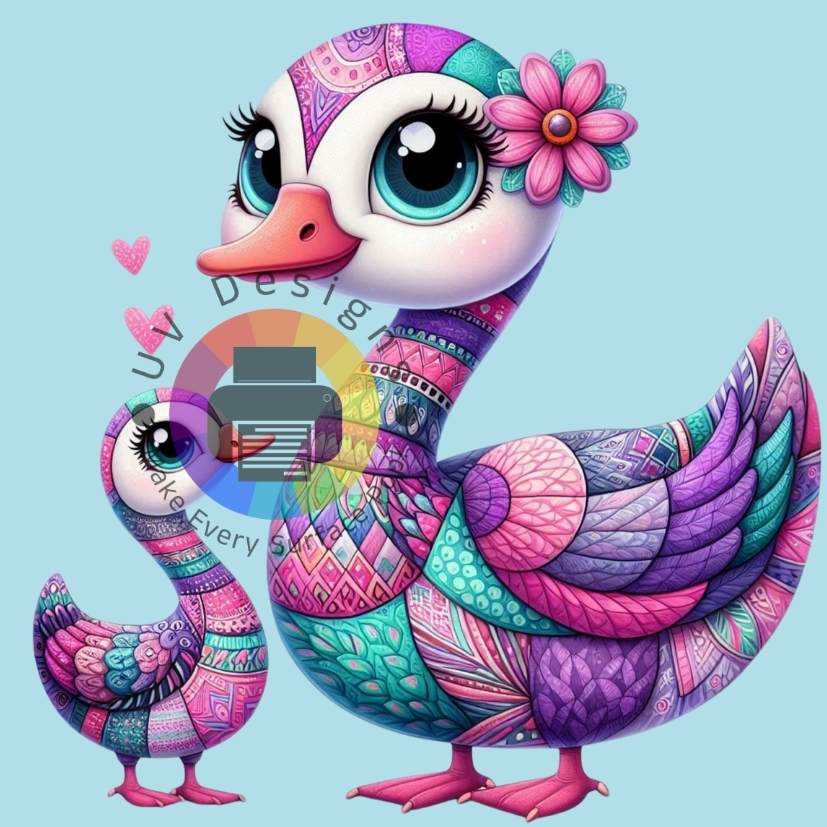 Patched duck with baby duck