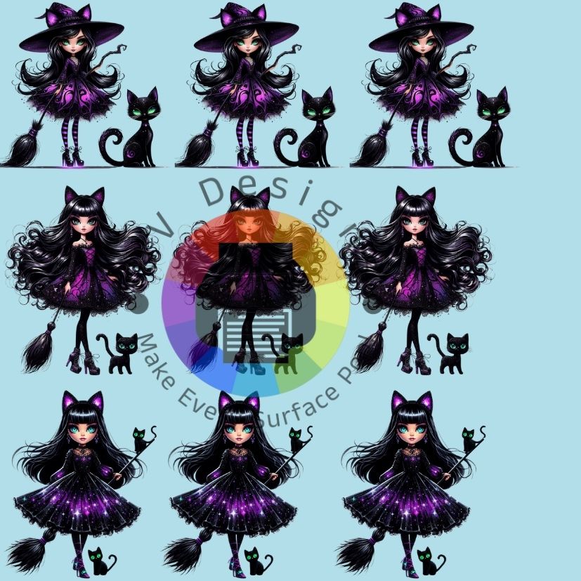 4 cm Zwart - paars heksje met zwarte cat