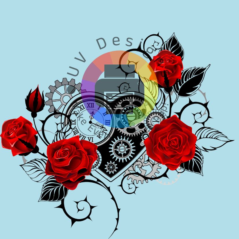 Steampunk klok met rode rozen nr 1