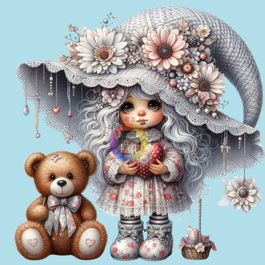 12 cm Gnome girl with teddy bear and heart no. 2