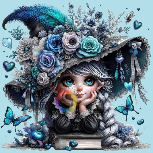 12 cm Floral turquoise - blue - gray Gnome girl no. 1