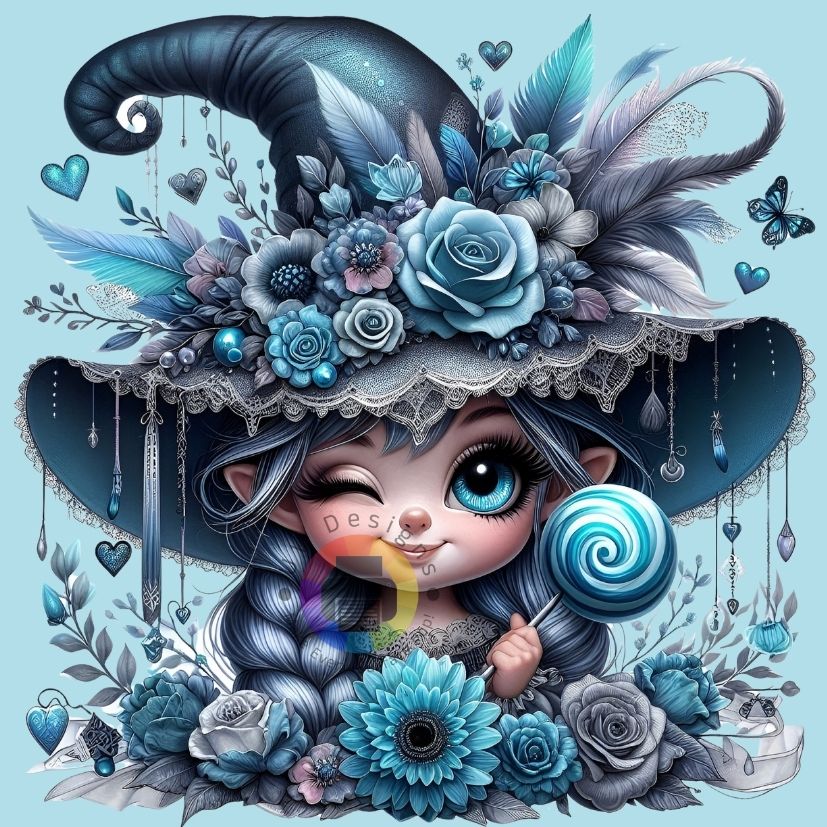 12 cm Floral turquoise - blue - gray Gnome girl no. 2