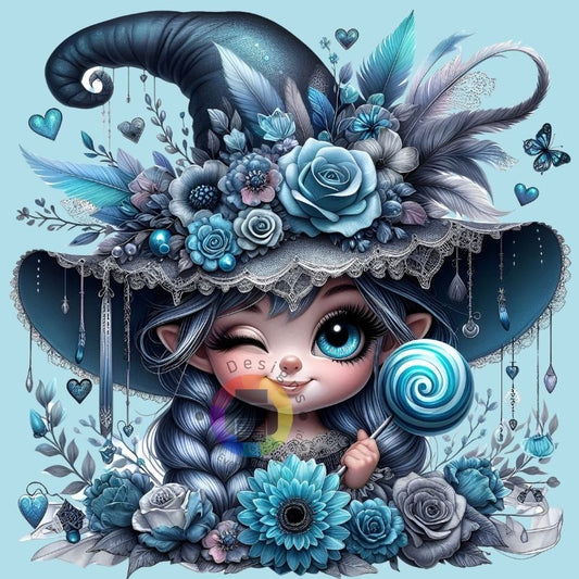 12 cm Floral turquoise - blue - gray Gnome girl no. 2