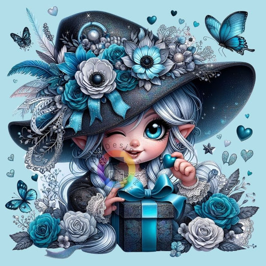 12 cm Floral turquoise - blue - gray Gnome girl no. 3