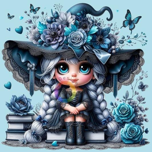 12 cm Floral turquoise - blue - gray Gnome girl no. 5