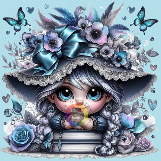 12 cm Floral turquoise - blue - gray Gnome girl no. 6