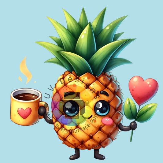 Ananas met koffie mug en hart