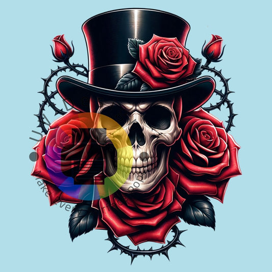 Skull met hoed en rode rozen