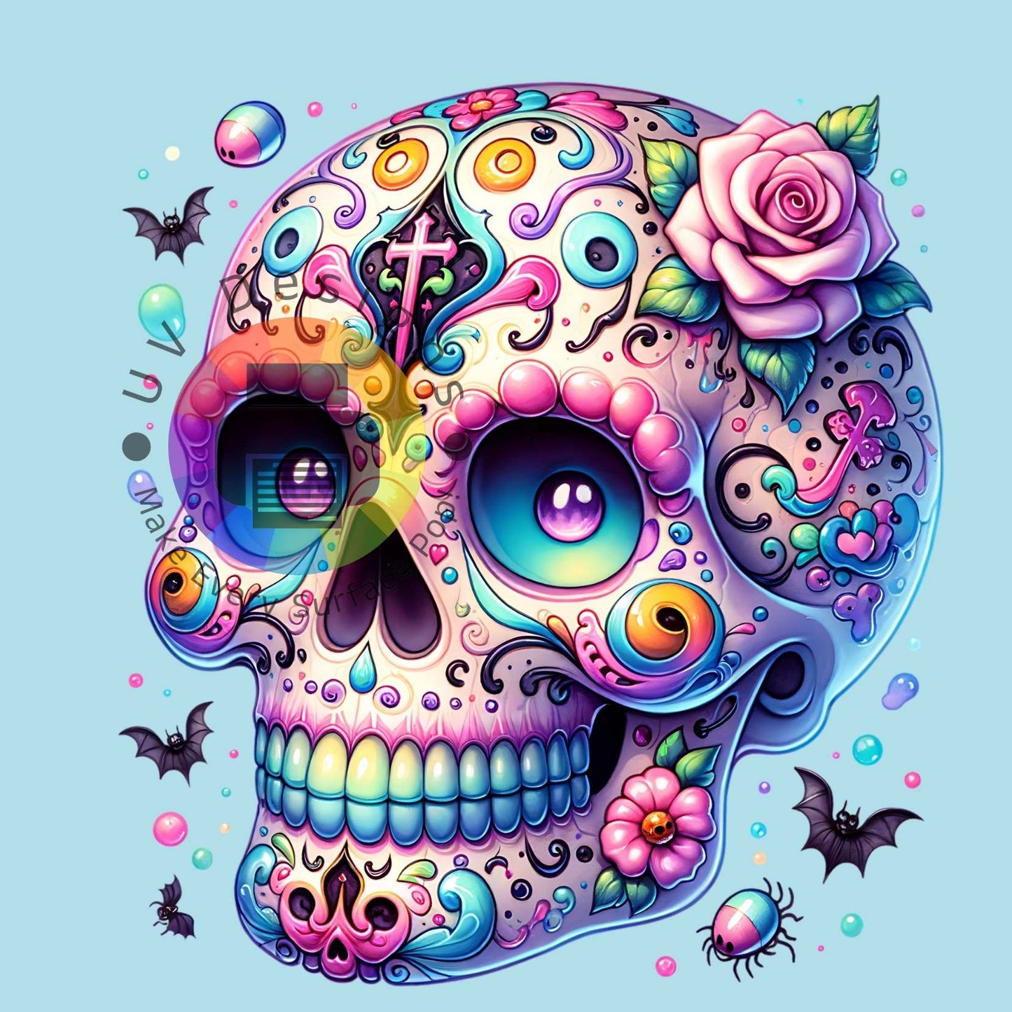 Gekleurde skull met rose