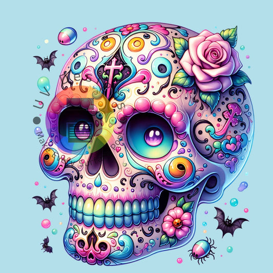 Gekleurde skull met rose