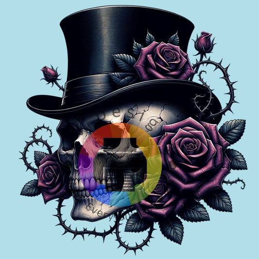 Skull met hoed en bordeaux rood rozen