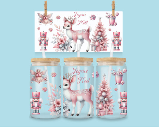 16oz Joyeux Noël - Cerf - Rose