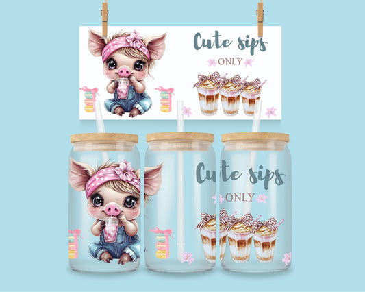 16oz Cute sips only - piggy ENG &amp; FR