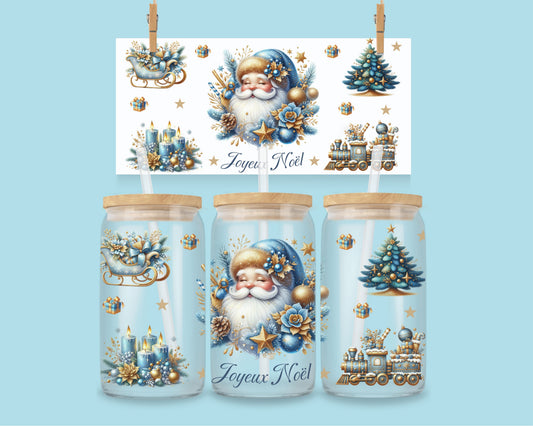 16oz Joyeux Noël - Père Noël - or bleu