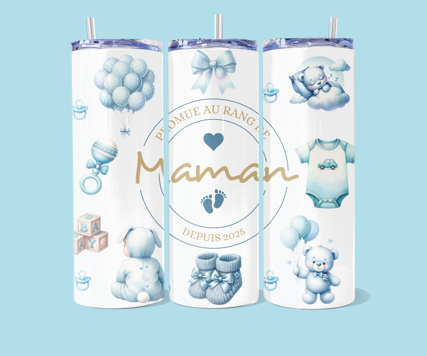 20oz Promoted to mama - Blauw ( ENG & FR )