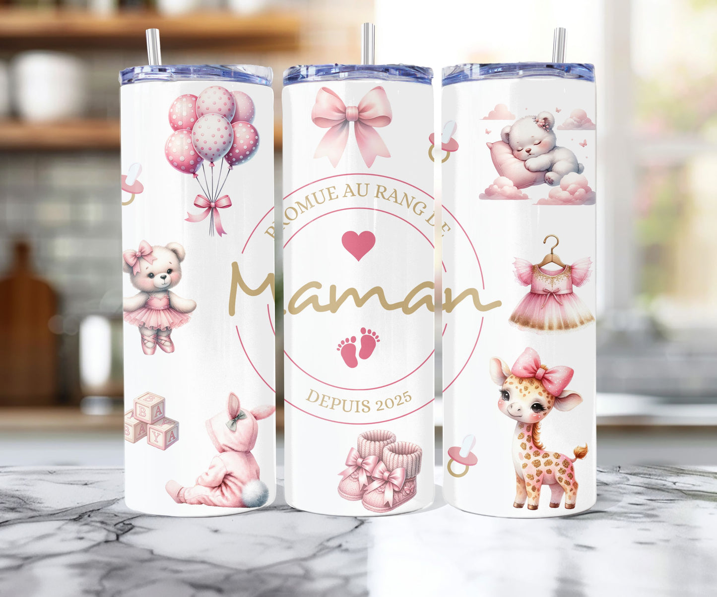 20oz Promoted to mama - Pink ( ENG &amp; FR ) 