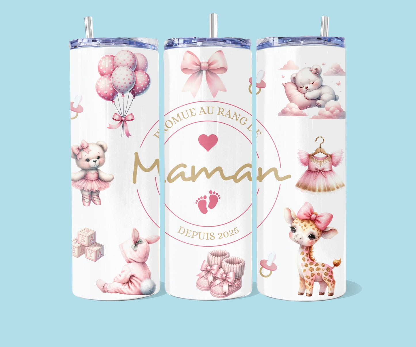 20oz Promoted to mama - Pink ( ENG &amp; FR ) 
