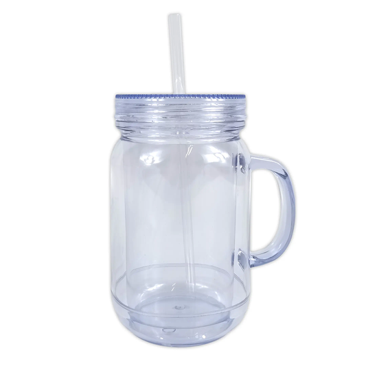 20oz Snow Globe Mason Jar – Double-Walled Clear Drinking Bottle with Straw