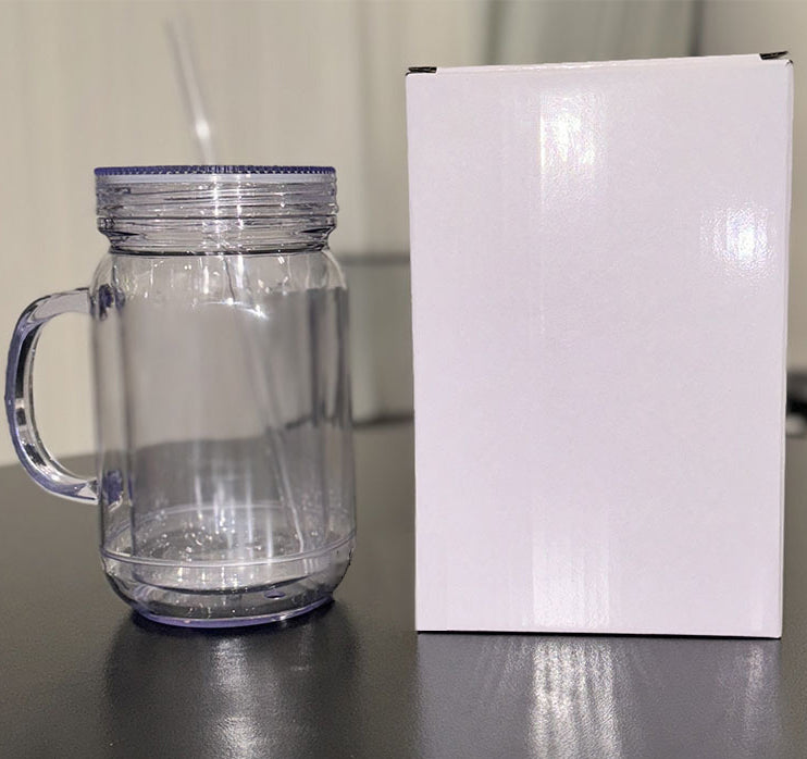 20oz Snow Globe Mason Jar – Double-Walled Clear Drinking Bottle with Straw