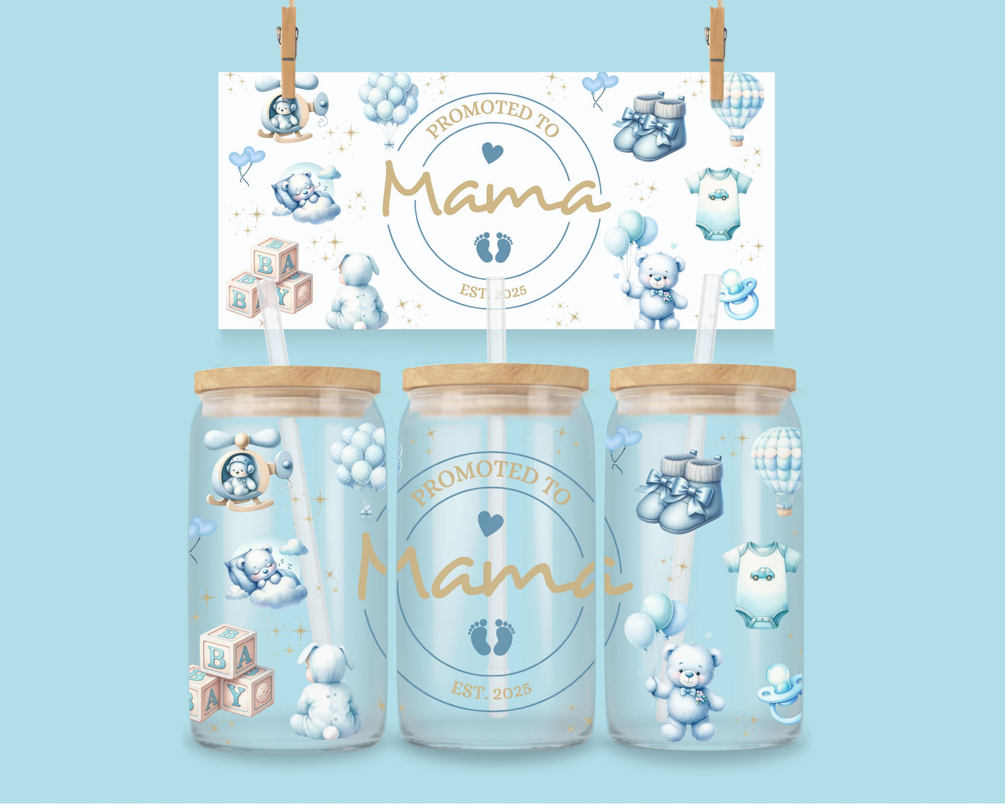 16oz Promoted to Mama - blue ( ENG &amp; FR )