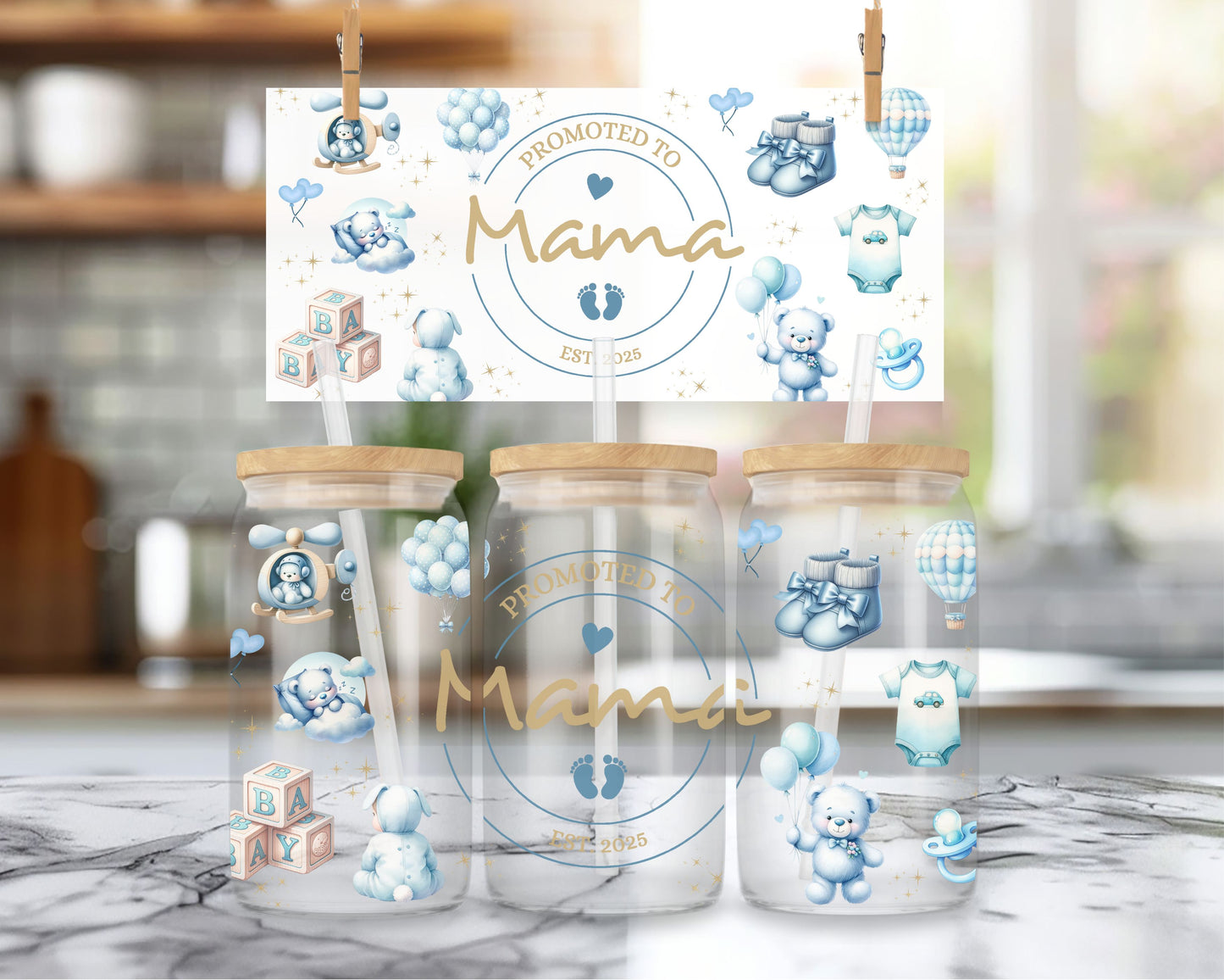 16oz Promoted to Mama - blue ( ENG &amp; FR )