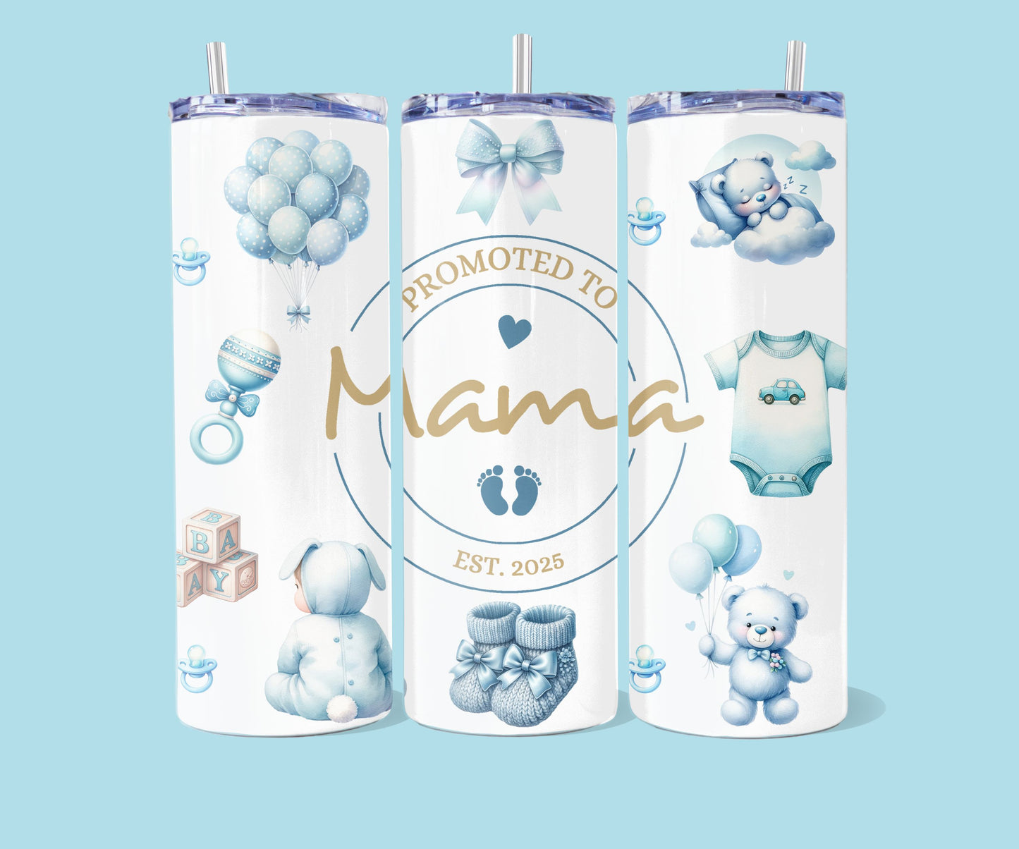 20oz Promoted to mama - Blauw ( ENG & FR )