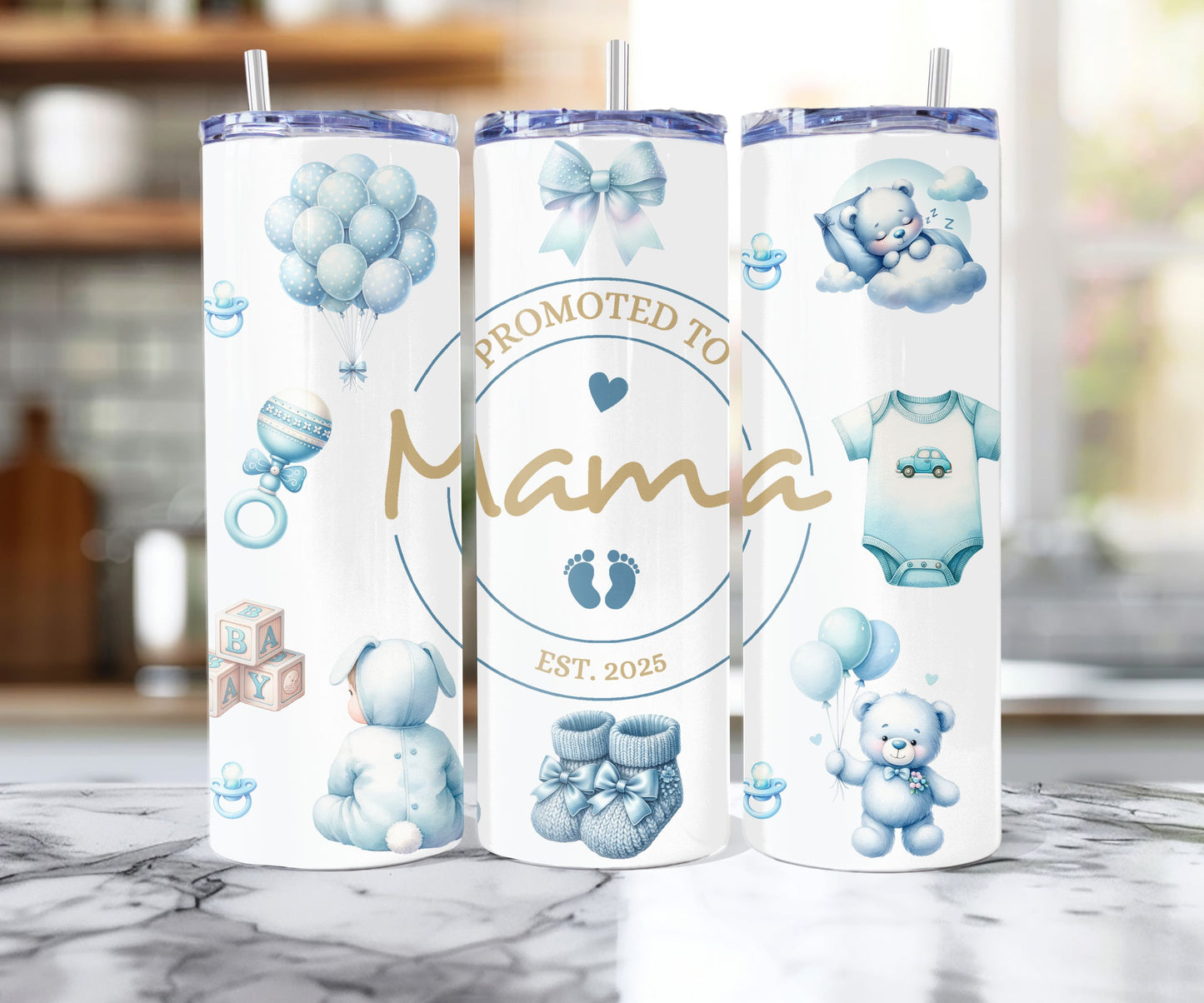 20oz Promoted to mama - Blauw ( ENG & FR )