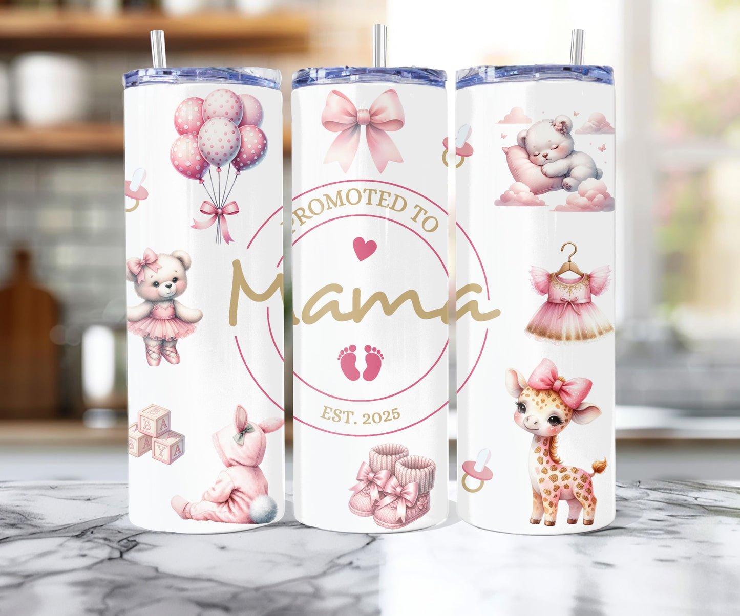 20oz Promoted to mama - Pink ( ENG &amp; FR ) 