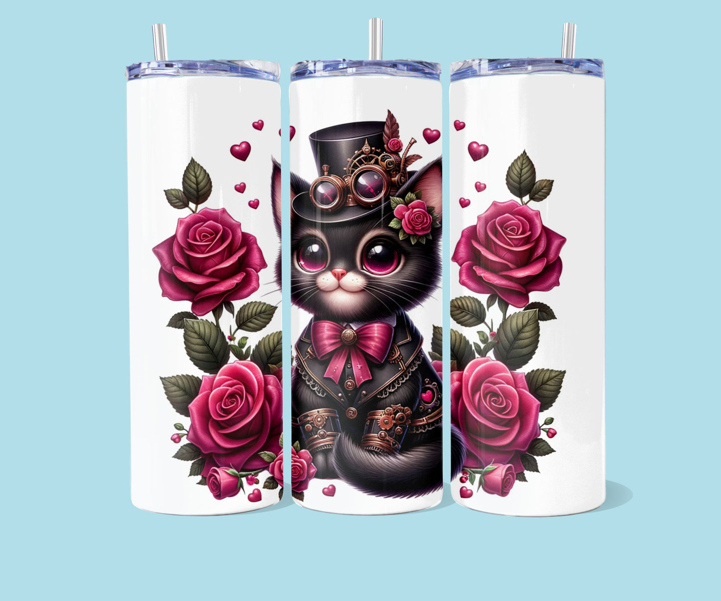 20oz Steampunk kat met rozen