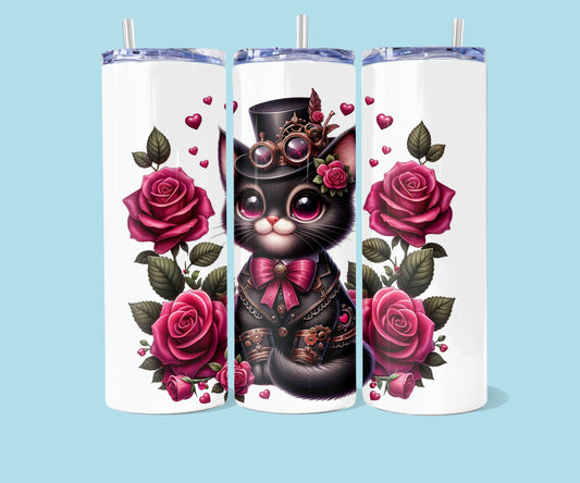 20oz Steampunk kat met rozen