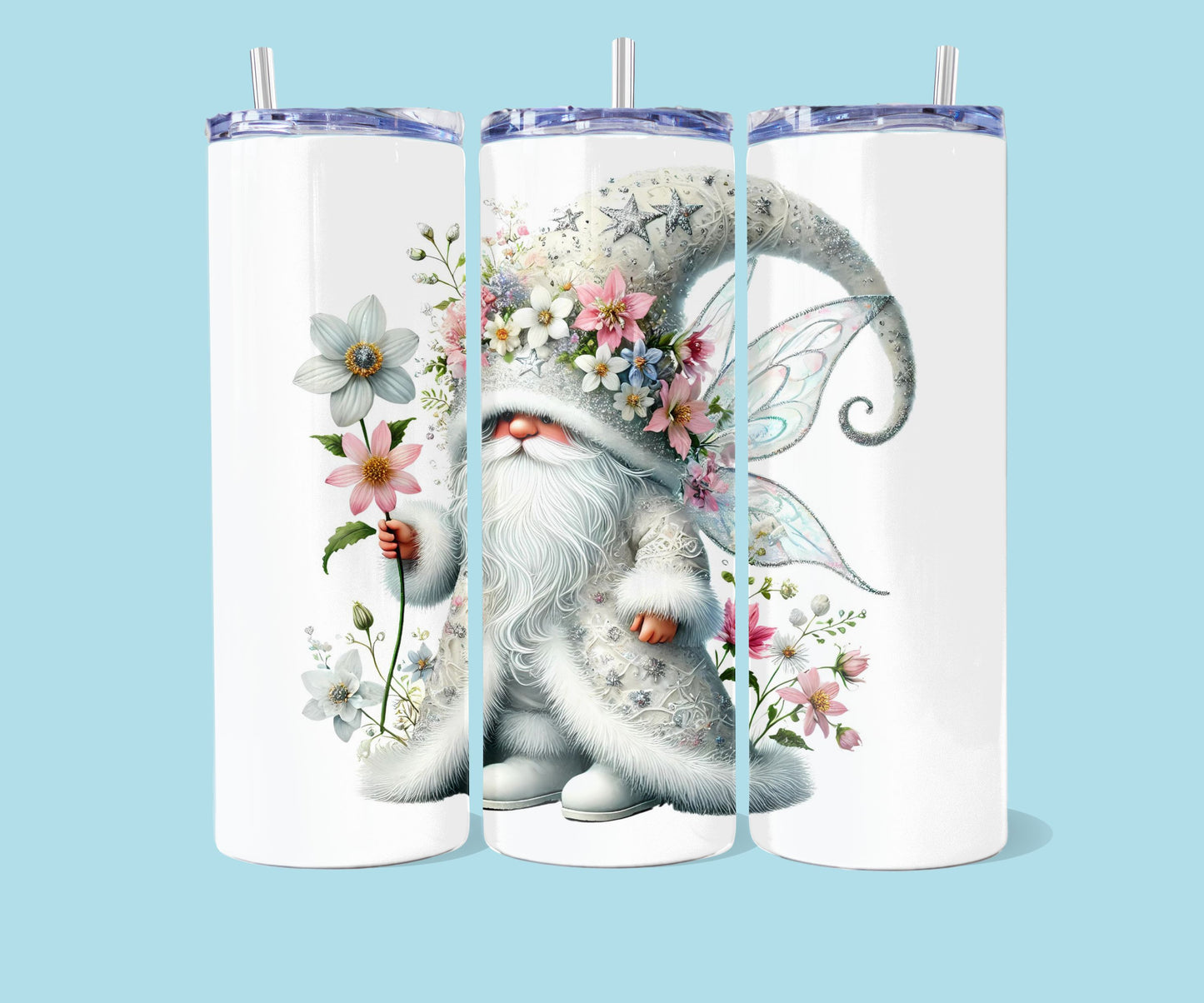 20oz Gnome with flowers and butterflies