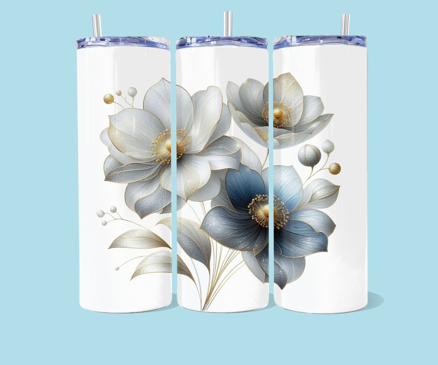 20oz Wit blauwe bloemen