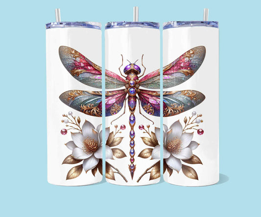 Libellule 20oz avec fleurs en or blanc