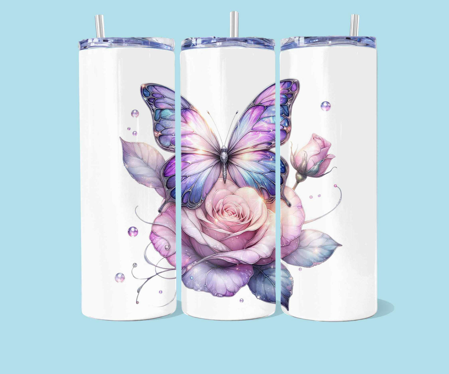 20oz Papillon pastel avec rose