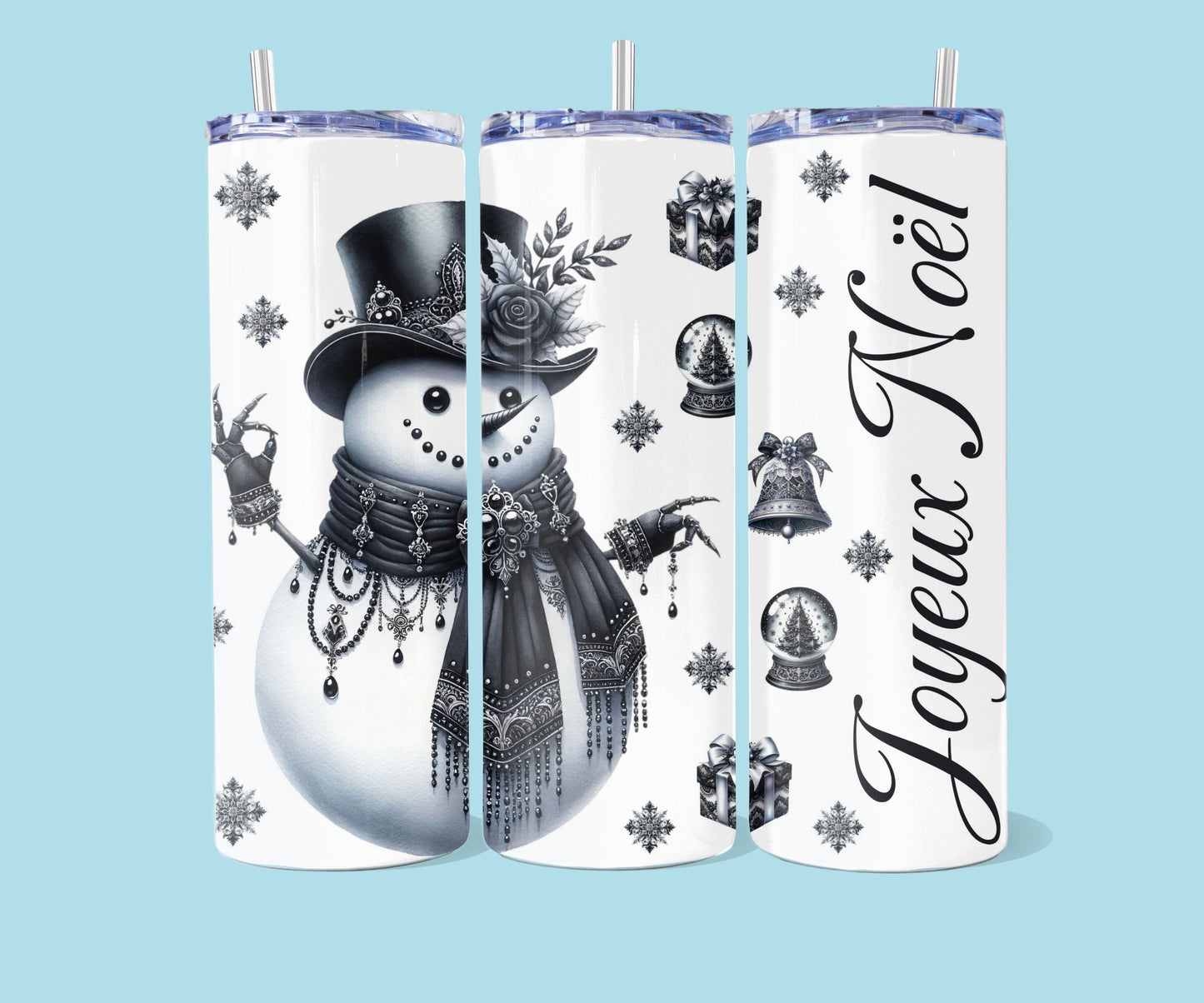 20oz Gothic Merry Christmas snowman ENG + FR 