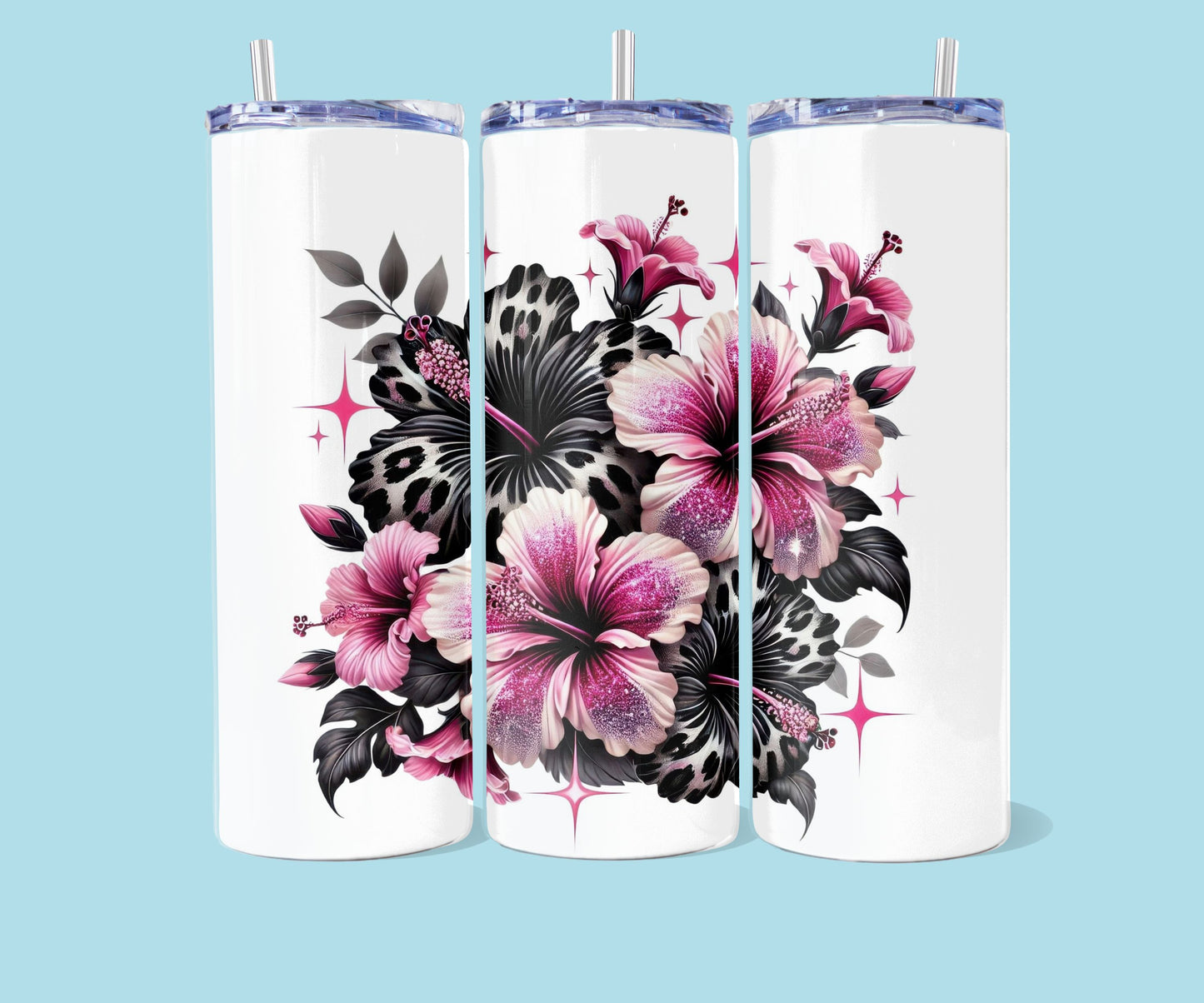 20oz Luipaard roze hibiscus