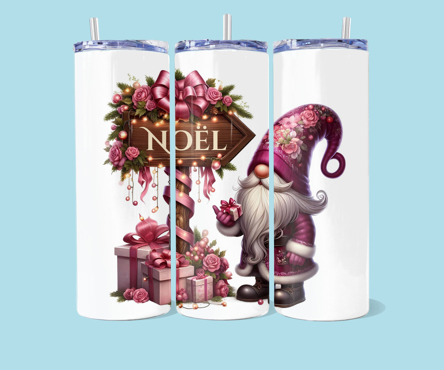20oz Pink Christmas Gnome - Christmas - Noël