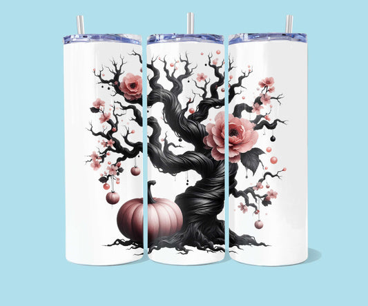 Arbre noir avec citrouille et fleurs 20 oz